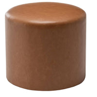 19" Round Pouf Ottoman Camel Brown Leather - WOVENBYRD