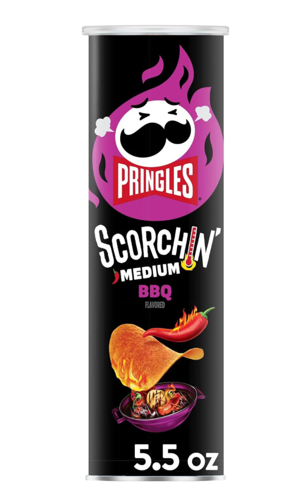 Pringles Scorchin' Potato Crisps Chips, Spicy Snacks, On-the-Go Snacks, BBQ, 5.5oz DLC:  08 Juillet2025