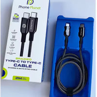 Phone Planet Type C USB Cable USB C to USB C Mobile Phone Charger Cable 60W 100W Fast Charging Braided Data Cable