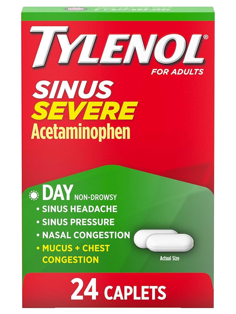 Tylenol Sinus Severe Daytime Caplets with Acetaminophen, Guaifenesin & Phenylephrine HCl, 24 ct DLC: 07/2026