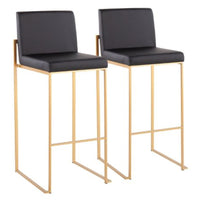 Set Fuji High Back Stainless Steel/Faux Leather Barstools with Gold Legs - LumiSource ( L 40cm, La 40cm, H 105cm)