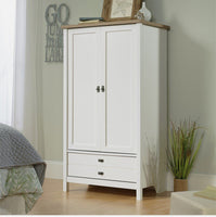 
              Sauder Cottage Road Engineered Wood Armoire in Soft White and Lintel Oak
            