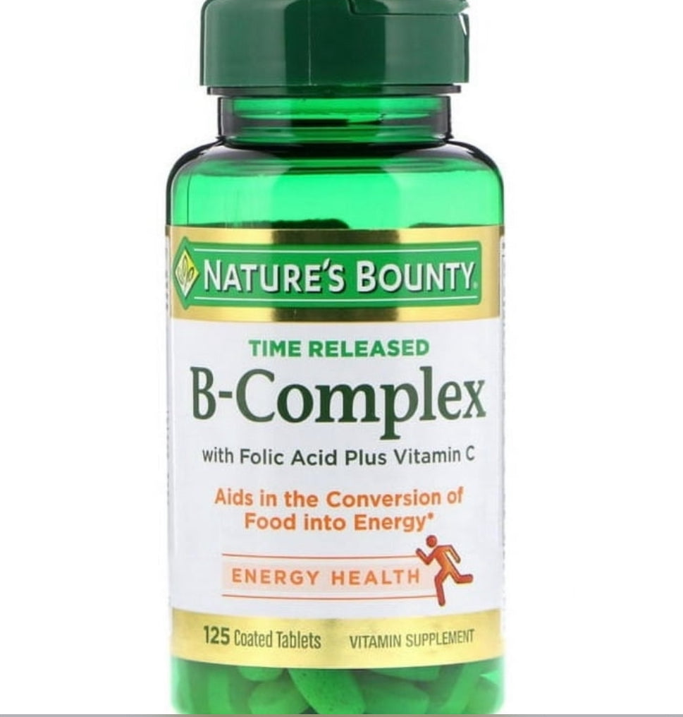 Nature's Bounty B-Complex With Folic Acid Plus Vitamin C Tablets 125/ DLC: Mars26