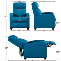 Yaheetech Fabric Upholstered Adjustable Recliner Chair with Pocket Spring for Living Room, Blue