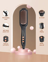 
              LANDOT Hair Straightener Brush Heated Straightening Brush: Rose Gold Negative Ion Hot Hair Brush for Smooth Frizz Free Hair - Ceramic Flat Iron Brush - Dual Voltage Fast Heating
            