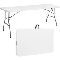 Table pliante Springos | Table pliable | Table de camping | Pliable | Portable | 180 cm x 75 cm | Blanc