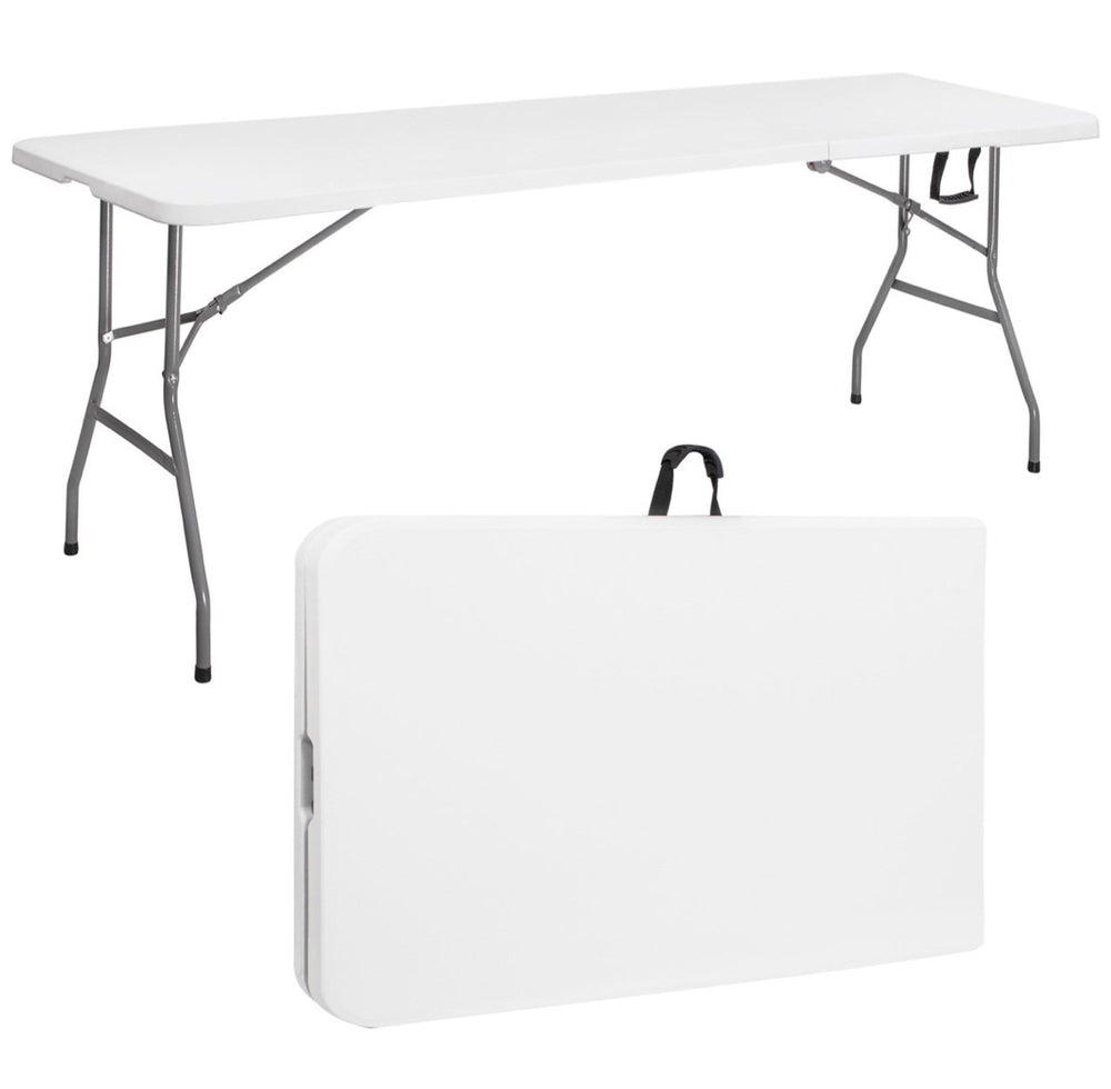 Table pliante Springos | Table pliable | Table de camping | Pliable | Portable | 180 cm x 75 cm | Blanc