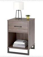 
              Mixed Material Nightstand Gray - Room Essentials: Laminated Metal Frame, Storage Shelf, 1 Drawer
            