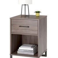 Mixed Material Nightstand Gray - Room Essentials: Laminated Metal Frame, Storage Shelf, 1 Drawer