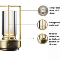 Scene Lampe de Table Transparente Rechargeable Fullambience - Lampe de Table de Chambre - Intensité Variable - Or - 3 Couleurs de Lumière - Éclairage de Chambre, Salon et Jardin