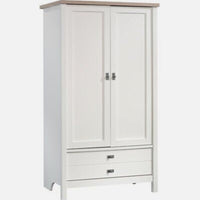 Sauder Cottage Road Engineered Wood Armoire in Soft White and Lintel Oak