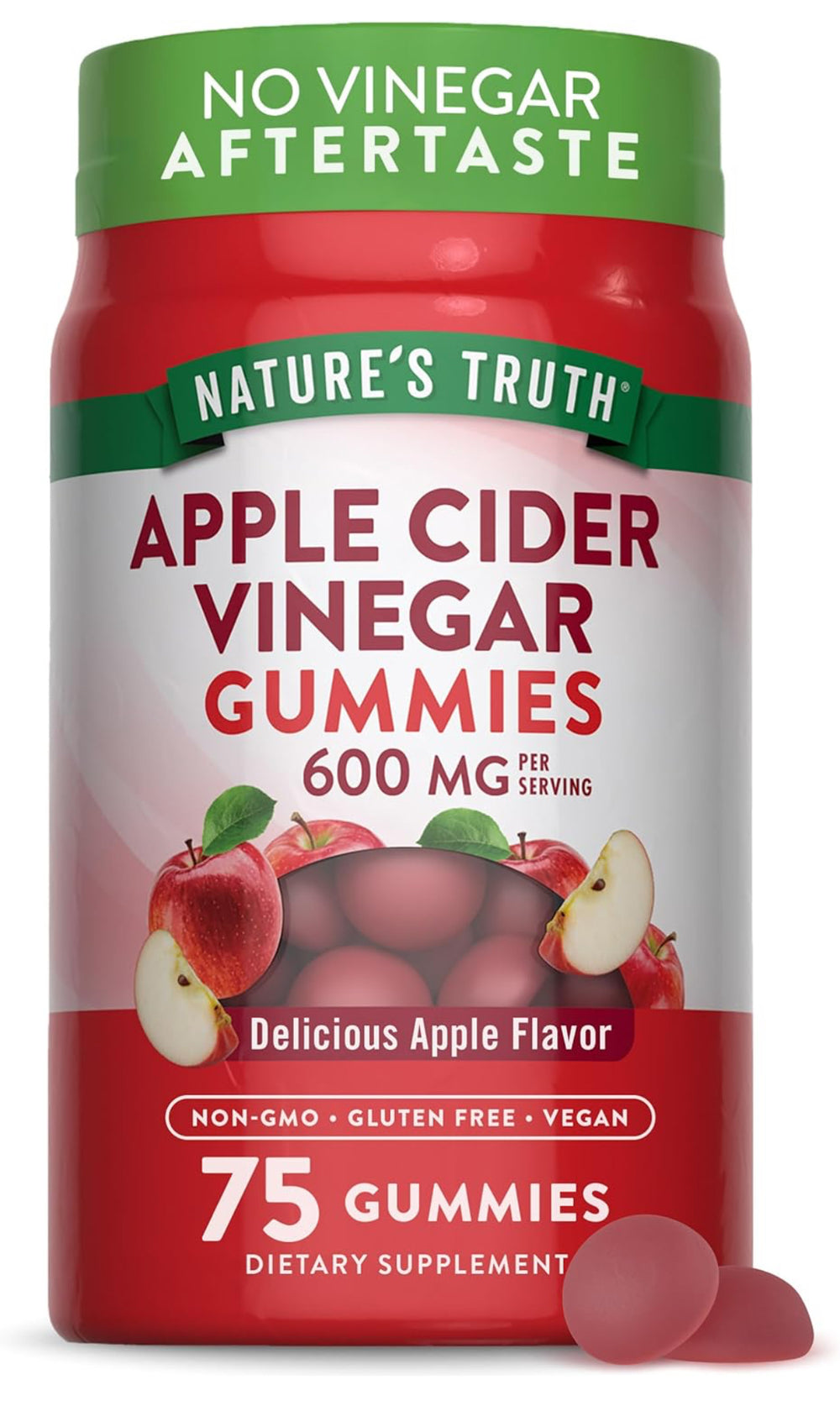 Apple Cider Vinegar Gummies | 600 mg | 75 Gummies | Apple Flavor | Vegan, Non-GMO, Gluten Free Supplement | by Nature's Truth DLC:Déc26