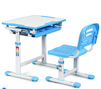 
              Ensemble table et chaise pour enfant Réglable en Hauteur avec Tiroir Inclinable, en MDF+PP, Facile à Nettoyer, Bleu
            