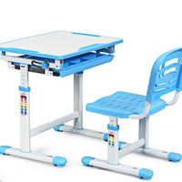 Ensemble table et chaise pour enfant Réglable en Hauteur avec Tiroir Inclinable, en MDF+PP, Facile à Nettoyer, Bleu