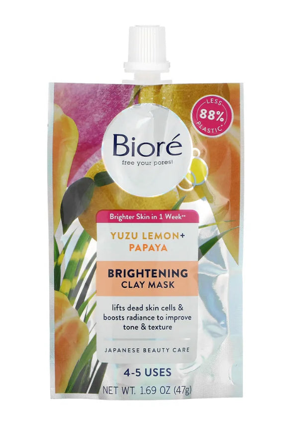 Biore, Brightening Clay Beauty Mask, Yuzu Lemon + Papaya, 1.69 oz (47 g)