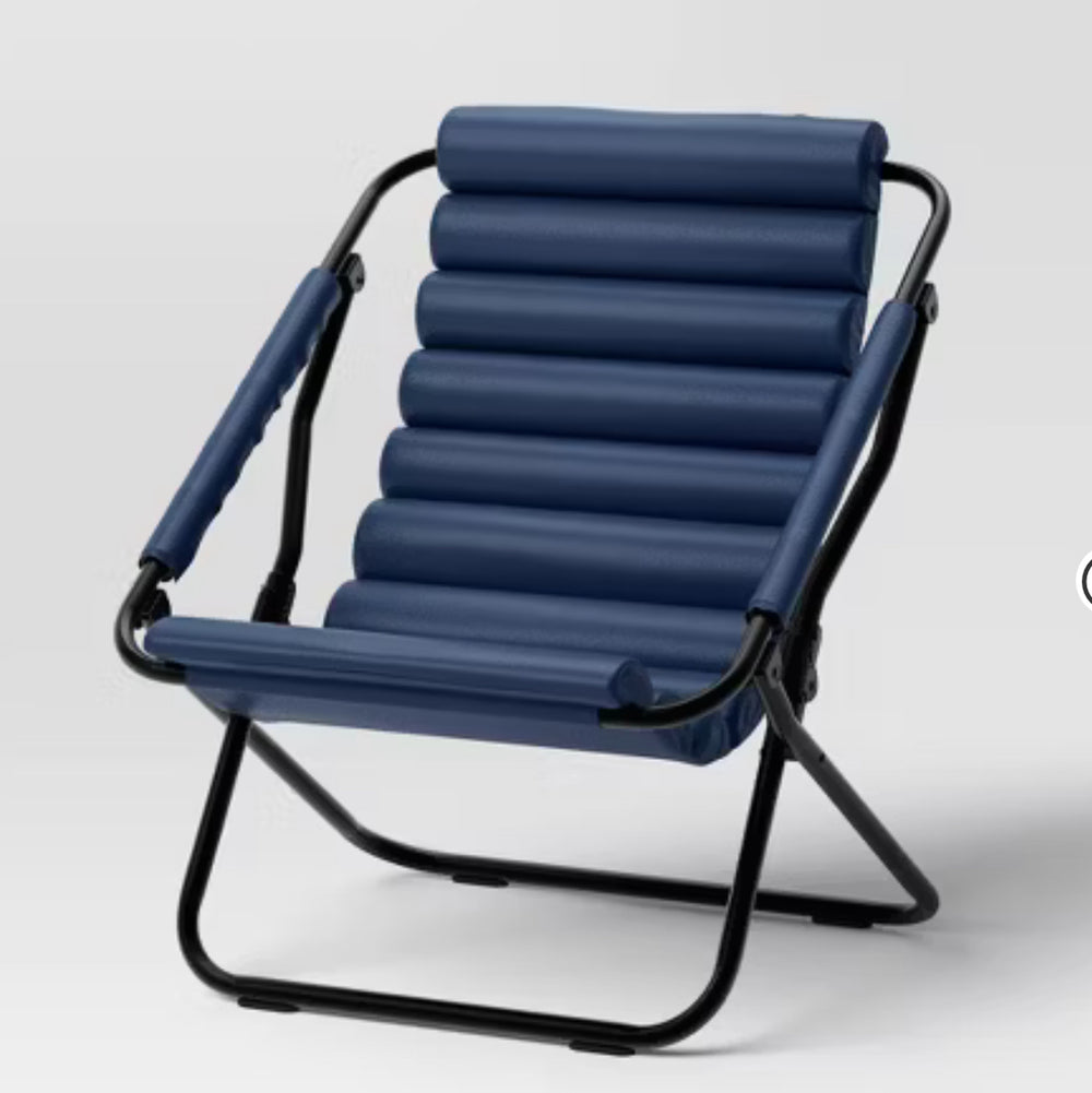 Sling Dorm Chair Dark Blue - Room Essentials: Foldable, Faux Leather, Foam Padded, Steel Frame