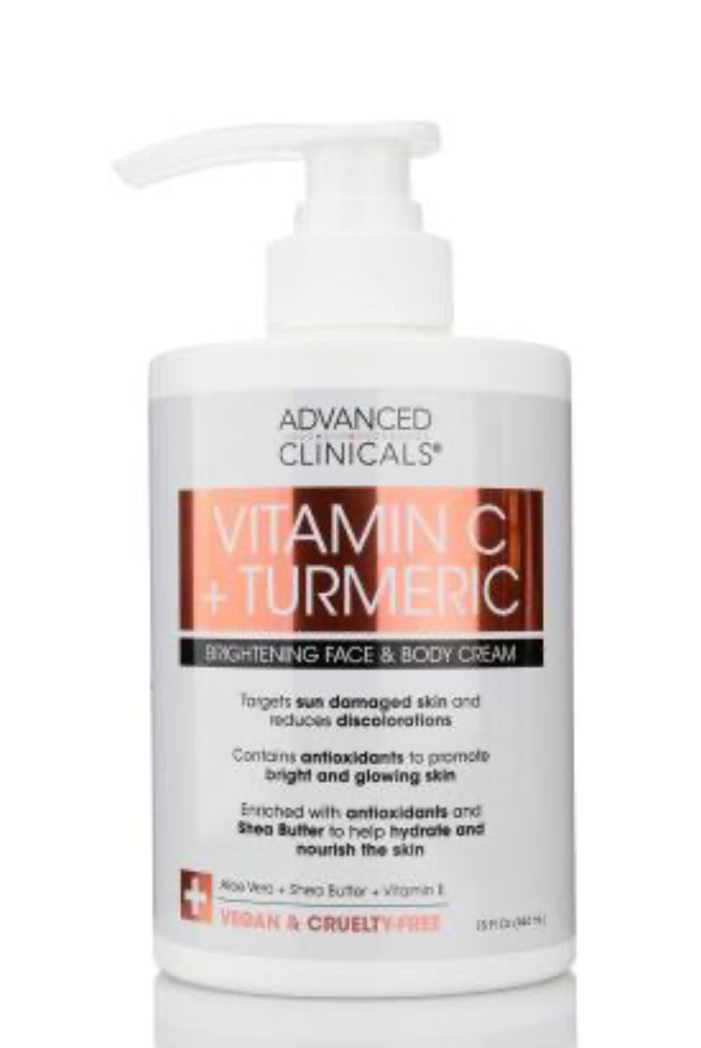 Advanced Clinicals Vitamin C Cream Dry Skin Rescue Skin Care Face & Body Cream Infused W/Turmeric Vitamin E & Shea Butter. Firming & Brightening Anti Aging Moisturizer Fragrance Free 15 Fl Oz