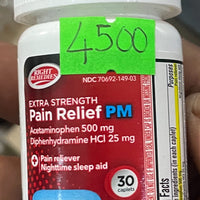 Extra Strength Pain Relief PM & Nighttime Sleep Aid Caplets,(30 count), Acetaminophen 500 mg & Diphenhydramine HCl 25 mg, Non-Habit Forming, Compare to Active ingredients of Tylenol PM