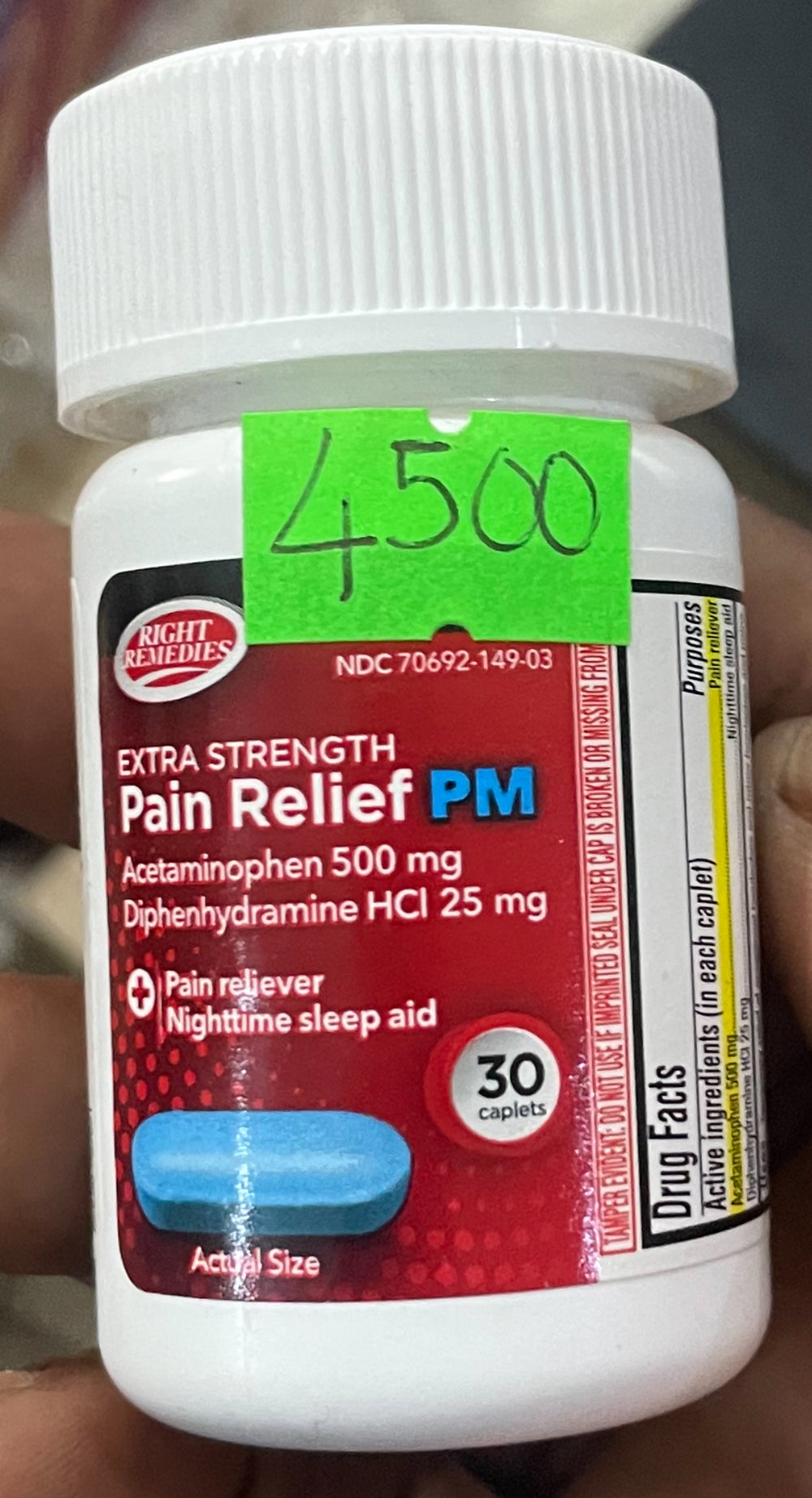 Extra Strength Pain Relief PM & Nighttime Sleep Aid Caplets,(30 count), Acetaminophen 500 mg & Diphenhydramine HCl 25 mg, Non-Habit Forming, Compare to Active ingredients of Tylenol PM