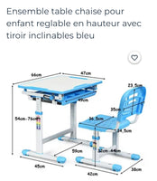 
              Ensemble table et chaise pour enfant Réglable en Hauteur avec Tiroir Inclinable, en MDF+PP, Facile à Nettoyer, Bleu
            