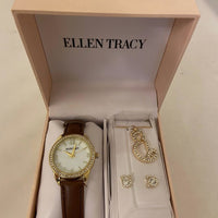 Ellen Tracy Watch Necklace Earrings Gift Set. NEW