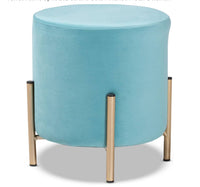 
              Thurman Velvet Metal Ottoman Blue/Gold - Baxton Studio
            