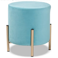 Thurman Velvet Metal Ottoman Blue/Gold - Baxton Studio