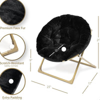 Emma And Oliver Io Kid's Folding Saucer Chair With Cozy Faux Fur Upholstery And Metal Frame