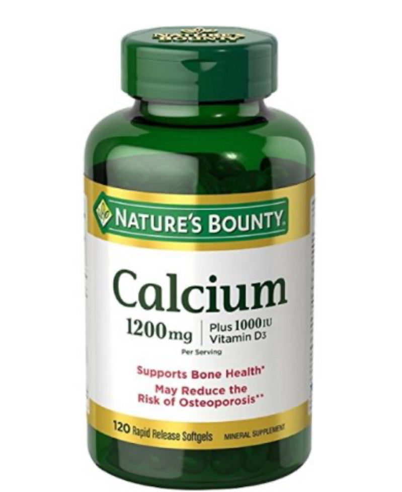 Nature's Bounty Calcium absorbable, 1200mg, plus vitamine D3 25mcg (1000 IU), 120 softgels, supplément minéral pour soutenir la santé des os DLC: Juin26