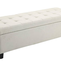 HOMCOM Grand banc ottoman de rangement rectangulaire de 127 cm, tissu capitonné en lin capitonné, pieds en bois, banc d'entrée, décoration d'intérieur contemporaine, beige