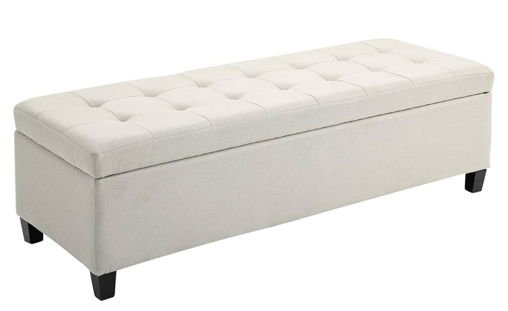 HOMCOM Grand banc ottoman de rangement rectangulaire de 127 cm, tissu capitonné en lin capitonné, pieds en bois, banc d'entrée, décoration d'intérieur contemporaine, beige