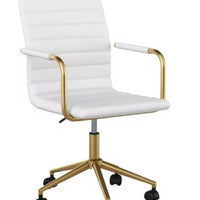 Upholstered Office Task Chair White/Polished Brass - Martha Stewart: Adjustable Height, Metal Frame, Fixed Arms, Casters