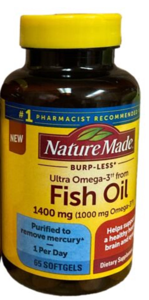 Nature Made Burp-Less Ultra Omega 3 Fish Oil 1400mg Softgels 65 Count DLC: Fev25