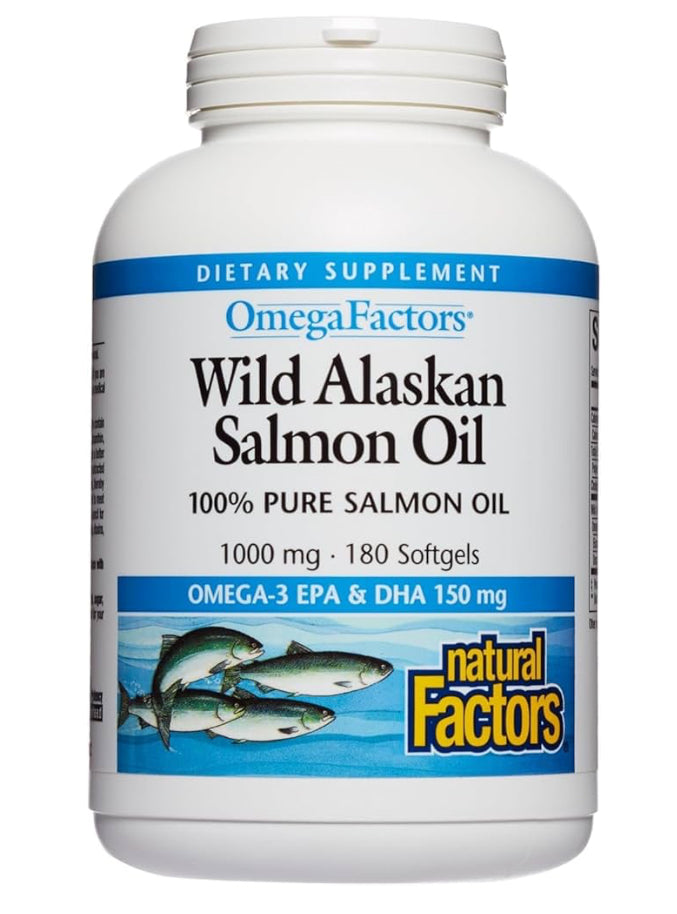 Natural Factors, Wild Alaskan Salmon Oil Provides Omega-3, EPA, DHA & Vitamin D, Supports Brain & Heart Health, 180 DLC: Mai27