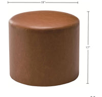 
              19" Round Pouf Ottoman Camel Brown Leather - WOVENBYRD
            