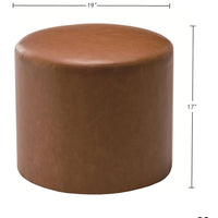 19" Round Pouf Ottoman Camel Brown Leather - WOVENBYRD