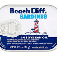 Beach Cliff, Sardinas en aceite de soja, lata de 3.75 Oz (106 g) DLC: Août25