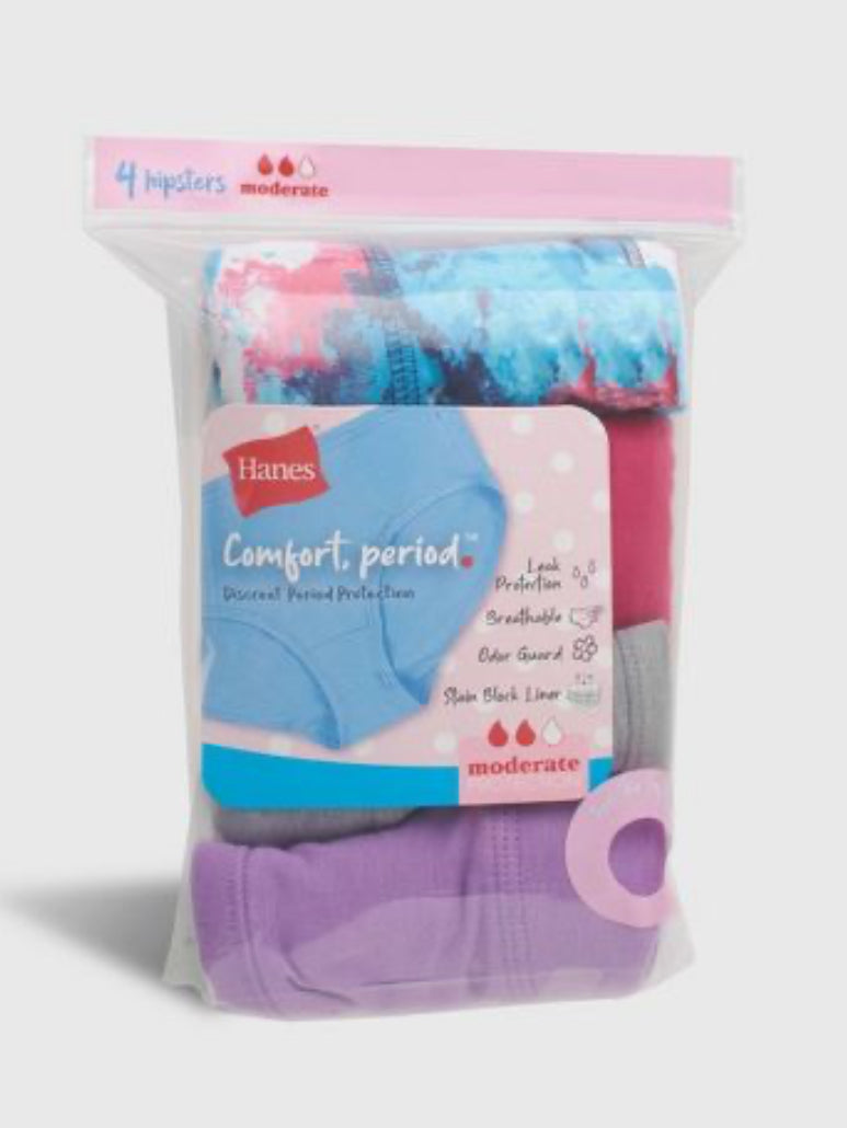 Hanes Girls' 4pk Hipster Period Underwear - Colors May Vary 16