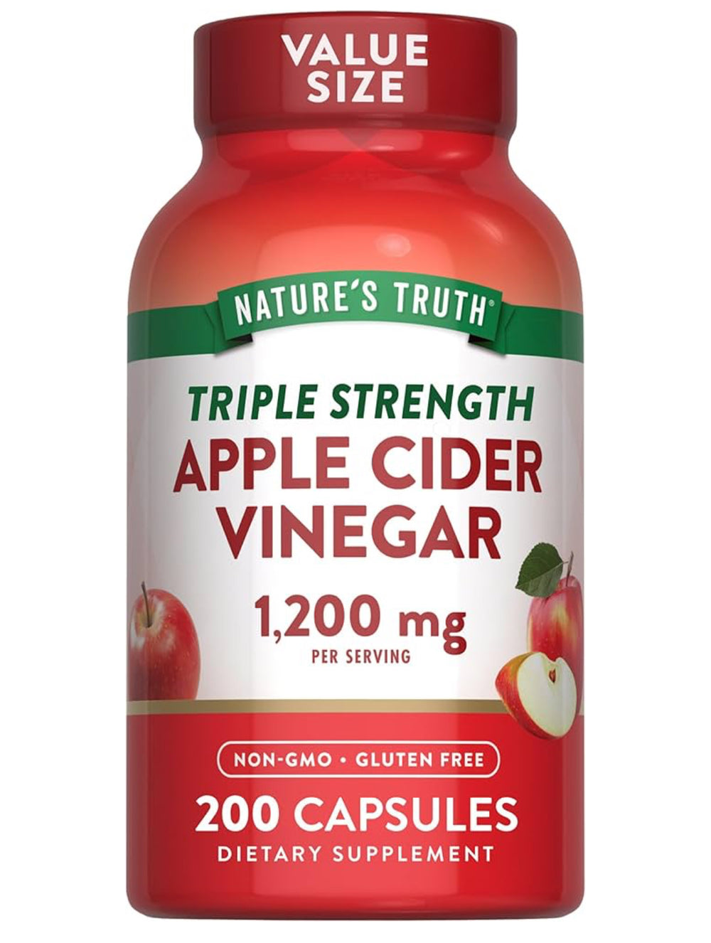 Nature's Truth Apple Cider Vinegar Capsules | 1200mg | 200 Pills | Extra Strength | Value Size | Non-GMO, Gluten Free Supplement DLC: Déc26