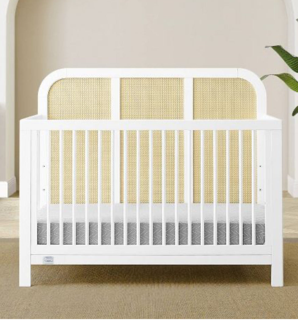 Simmons Kids' Theo 6-in-1 Convertible Crib - Greenguard Gold Certified - Bianca White/Textured Almond (L 1m x 40cm, La 75cm, H 1m x 10cm)