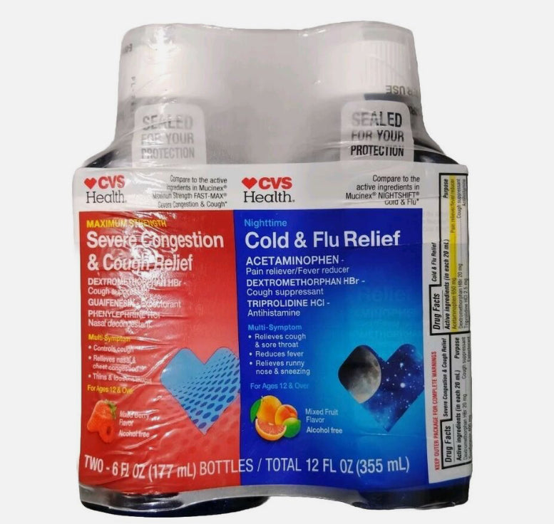 CVS Daytime & Nighttime Severe Congestion, Cold & Flu Relief 12 Fl OZ (50 g) DLC: Juin25