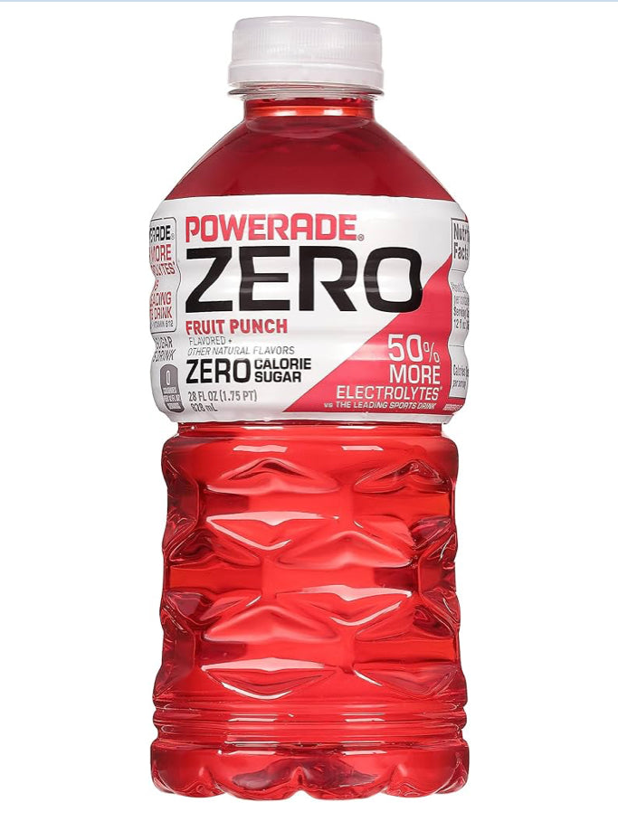 Powerade Zero Fruit Punch, botella de 28 onzas líquidas
(591 ml) DLC: Nov24