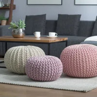 Pouf beige en coton tricoté - Beliani - CONRAD II - Contemporain - Design