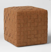 
              Wellford Faux Leather Woven Cube Brown - Threshold™
            