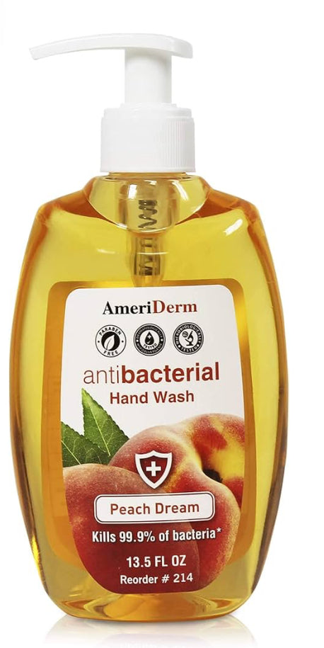 Ameriderm Premium Antibacterial Hand Wash Antibacterial Pump Hand Soap For The Whole Family - Peach Dream Scent Hand Liquid Soap For Sensitive Skin & Everyday Use - 13.5 fl oz