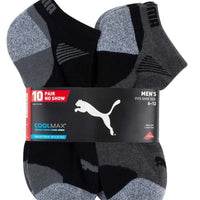 Puma Men's No Show Socks Coolmax 10 Pairs, Black / Gray, Shoe Size 6-12