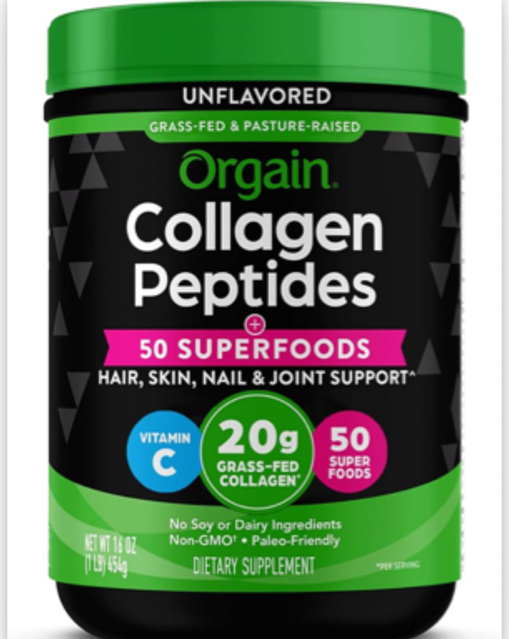 Orgain Hydrolyzed Collagen Powder + 50 Organic Superfoods, 20g Grass Fed Collagen Peptides - Hair, Skin, Nail, & Joint Support Supplement, Non-GMO, Type 1 and 3 Collagen - 1lb (454g) DLC: 27 Juil24