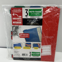 Five Star 3pk Note-Taker Dividers 11 1/4 X 9.3/16, Dry erase Area