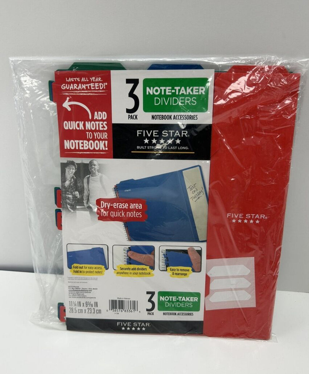 Five Star 3pk Note-Taker Dividers 11 1/4 X 9.3/16, Dry erase Area