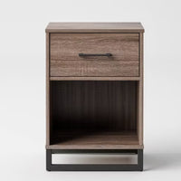 Mixed Material Nightstand Gray - Room Essentials: Laminated Metal Frame, Storage Shelf, 1 Drawer